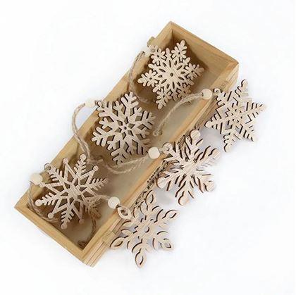Obrázek z Sada 6 dřevěných vánočních ozdob - sněhové vločky