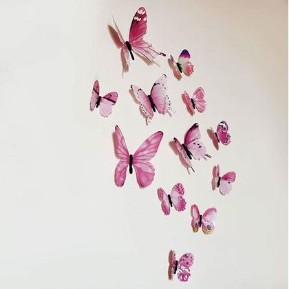 Set svítících motýlků na zeď - růžový