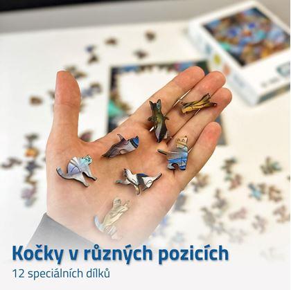 Dřevěné kočičí puzzle - mourovatá kočka