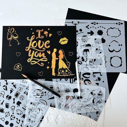 Obrázek z 5 ks vyškrabávacích šablon A4 + 2 pera