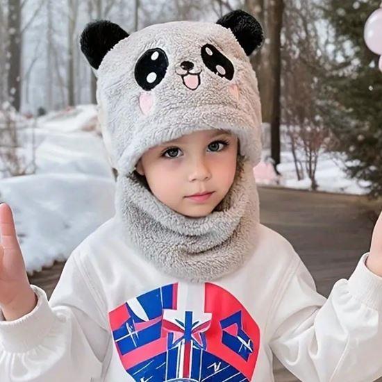 Obrázek z Čepice s nákrčníkem medvídek s ušima - šedá