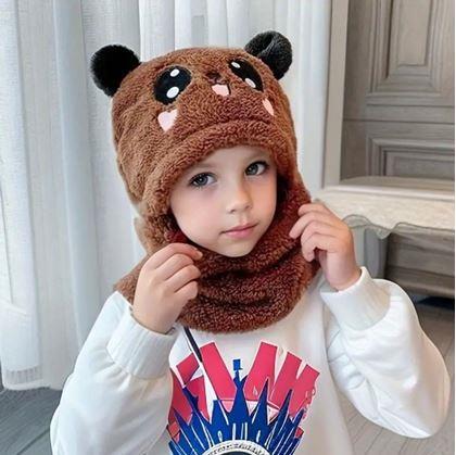 Obrázek z Čepice s nákrčníkem medvídek s ušima - hnědá