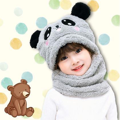 Obrázek z Čepice s nákrčníkem medvídek s ušima - šedá