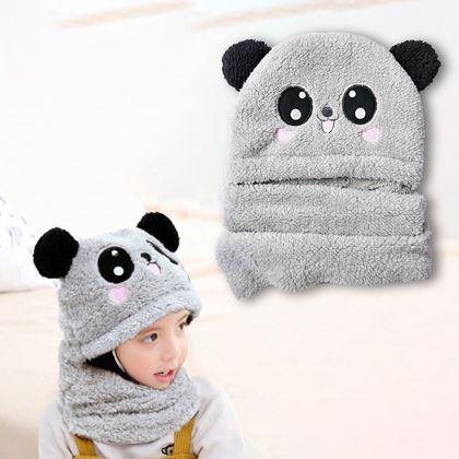 Obrázek z Čepice s nákrčníkem medvídek s ušima - šedá