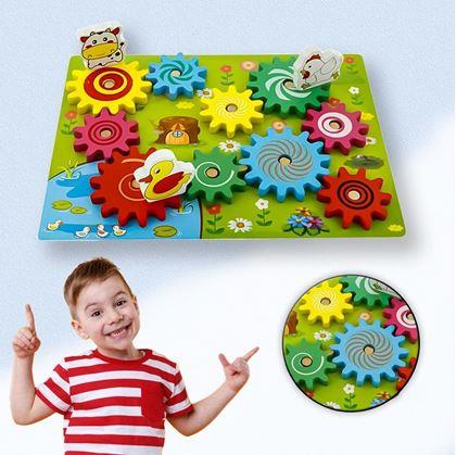 Obrázek z Dřevěná hračka s ozubenými kolečky se zvířátky