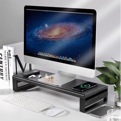 Obrázek Kovový stojan na monitor s USB porty a bezdrátovým nabíjením