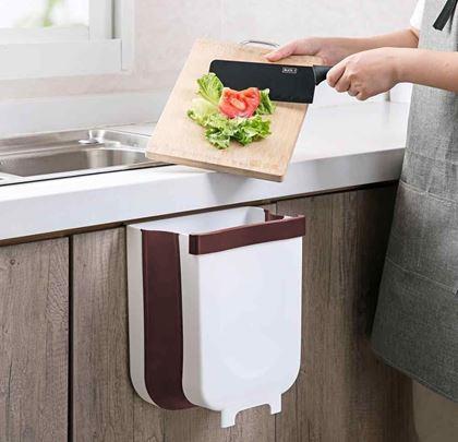 Obrázek z Skládací závěsný koš na dvířka - bílo-hnědý