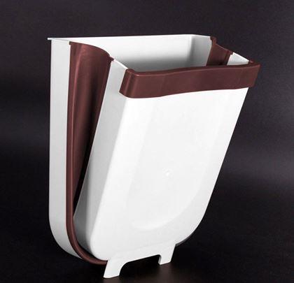 Obrázek z Skládací závěsný koš na dvířka - bílo-hnědý