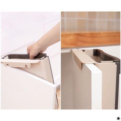 Obrázek z Skládací závěsný koš na dvířka - bílo-hnědý