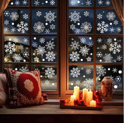 Obrázek z Nálepky na okno - sněhové vločky 52 ks - stříbrné