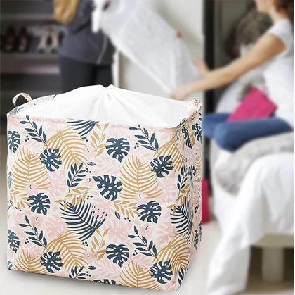 Obrázek z Úložný koš na textil se stahovací šňůrkou - listy