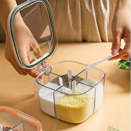 Obrázek z Dělená dóza s úchytkou - 4 přihrádky, 4 lžičky