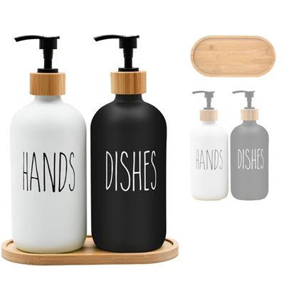 Obrázek z Sada dávkovačů s pumpičkou na mýdlo a jar na podnose