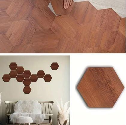 Obrázek z 10 ks samolepicích panelů hexagon - tmavé dřevo