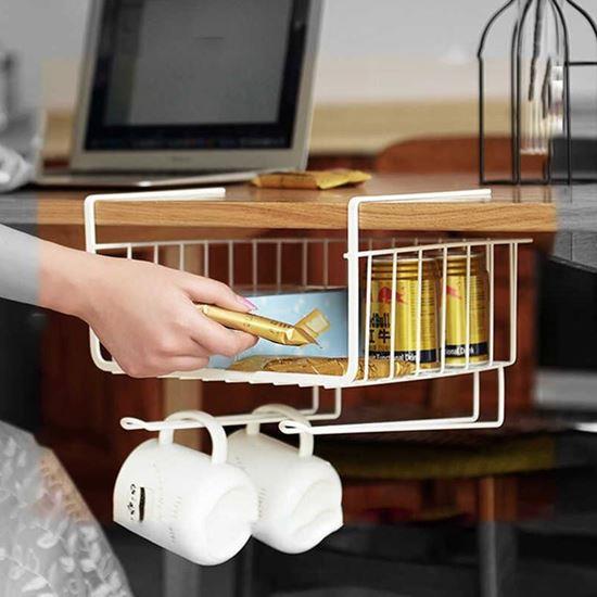 Obrázek z Závěsný kovový košík s háčky - bílý