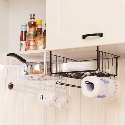 Obrázek z Závěsný kovový košík s háčky - bílý