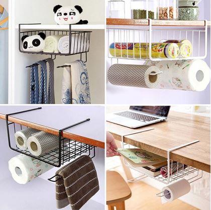 Obrázek z Závěsný kovový košík s háčky - bílý