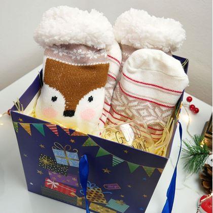 Obrázek z Vánoční hřejivé ponožky s kožíškem - sobík