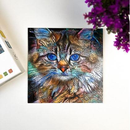 Obrázek z Dřevěné kočičí puzzle - mourovatá kočka