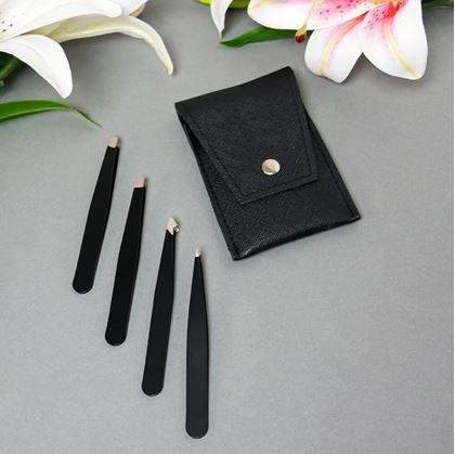 Obrázek z Sada pinzet 4 ks v pouzdru - černá