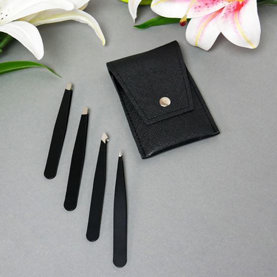 Obrázek z Sada pinzet 4 ks v pouzdru - černá