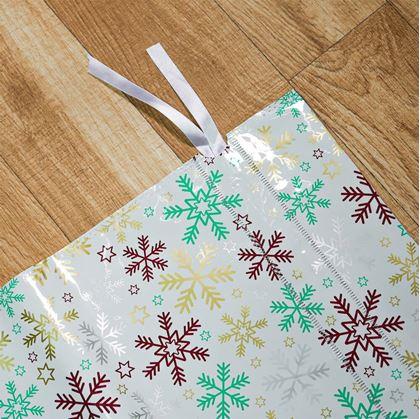 Obrázek z Vánoční dárkový balicí sáček se šňůrkou - 51x39 cm - sněhové vločky