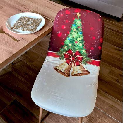 Obrázek z Potah na židli s vánočním motivem - stromeček se zvonečky