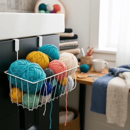 Obrázek z Kovový závěsný košík na dvířka - bílý