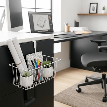 Obrázek z Kovový závěsný košík na dvířka - bílý