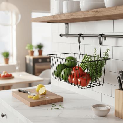 Obrázek z Kovový závěsný košík na dvířka - černý