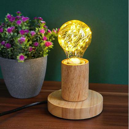 Obrázek z Dřevěná stolní lampa se žárovkou - teplé světlo