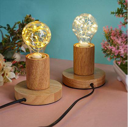 Obrázek z Dřevěná stolní lampa se žárovkou - teplé světlo