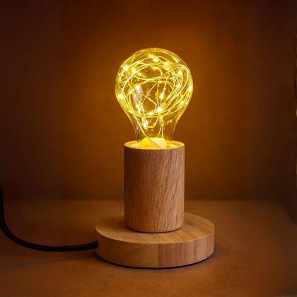 Obrázek z Dřevěná stolní lampa se žárovkou - teplé světlo
