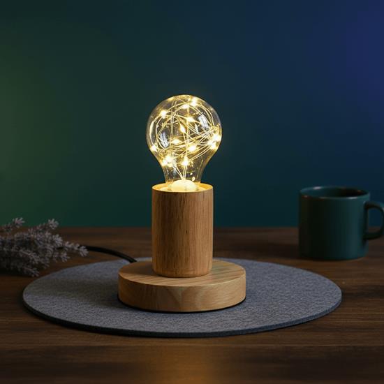 Obrázek z Dřevěná stolní lampa se žárovkou - neutrální světlo