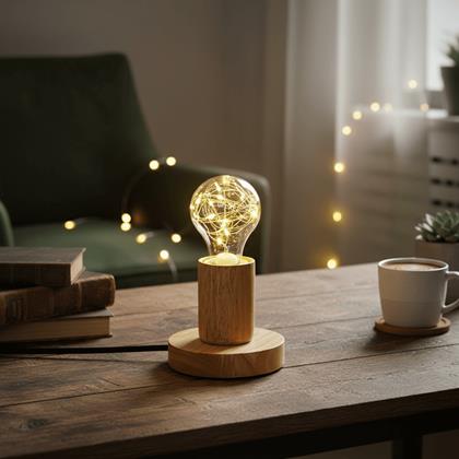 Obrázek z Dřevěná stolní lampa se žárovkou - neutrální světlo