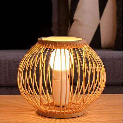 Obrázek z Bambusová stolní lampa s LED žárovkou, teplá bílá 