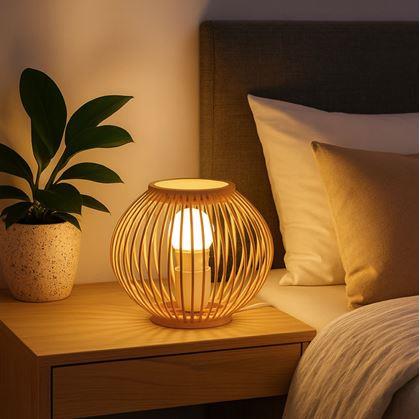 Obrázek z Bambusová stolní lampa s LED žárovkou, teplá bílá 