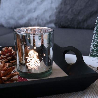 Obrázek z Skleněný vánoční svícen na čajovou svíčku - zimní les