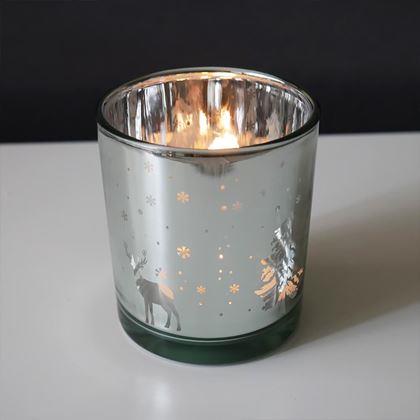 Obrázek z Skleněný vánoční svícen na čajovou svíčku - zimní les