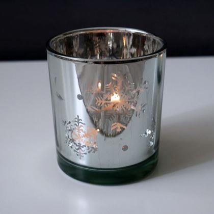 Obrázek z Skleněný vánoční svícen na čajovou svíčku - sněhové vločky