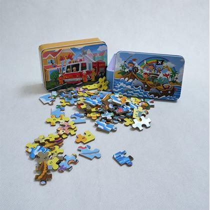 Obrázek z Dětské puzzle v plechové krabičce - hasiči