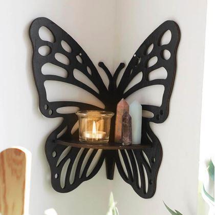 Obrázek z Dřevěná rohová polička motýl - černá