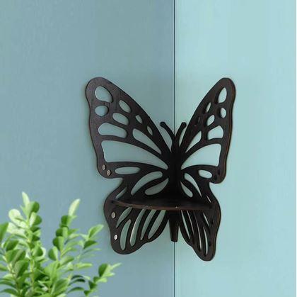 Obrázek z Dřevěná rohová polička motýl - černá