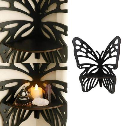 Obrázek z Dřevěná rohová polička motýl - černá