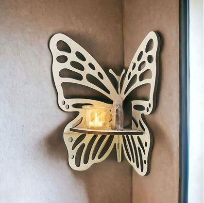 Obrázek z Dřevěná rohová polička motýl - přírodní