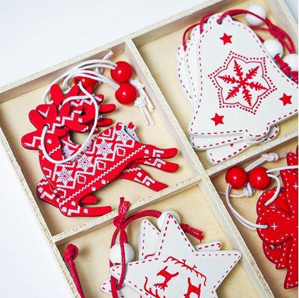 Obrázek z Sada dřevěných ozdob 12 ks - vánoční mix