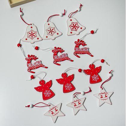 Obrázek z Sada dřevěných ozdob 12 ks - vánoční mix