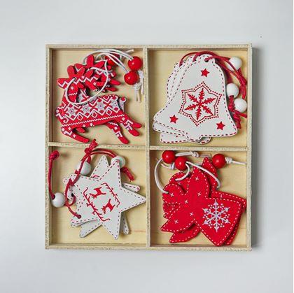 Obrázek z Sada dřevěných ozdob 12 ks - vánoční mix