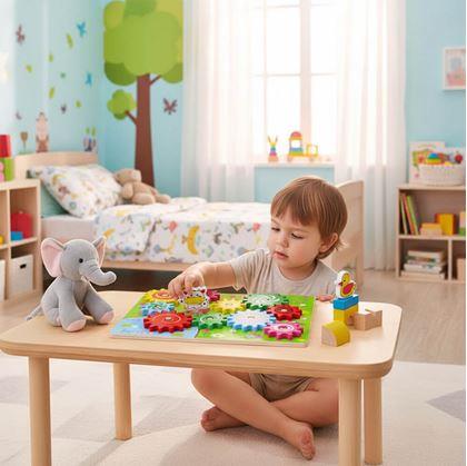 Obrázek z Dřevěná hračka s ozubenými kolečky se zvířátky