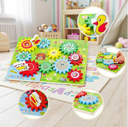 Obrázek z Dřevěná hračka s ozubenými kolečky se zvířátky